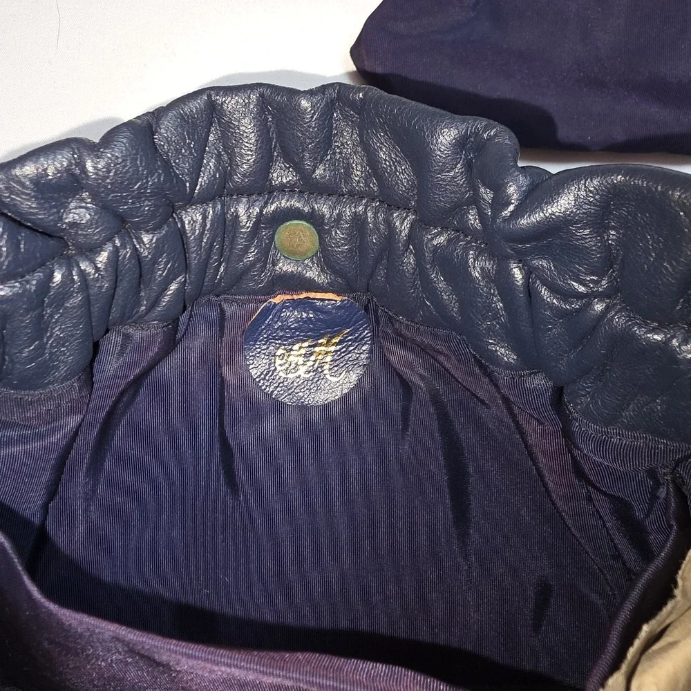 Vintage 1960s Morris Markowitz Navy Leather Evening‎ Bag Gold Chain + Coin Purse